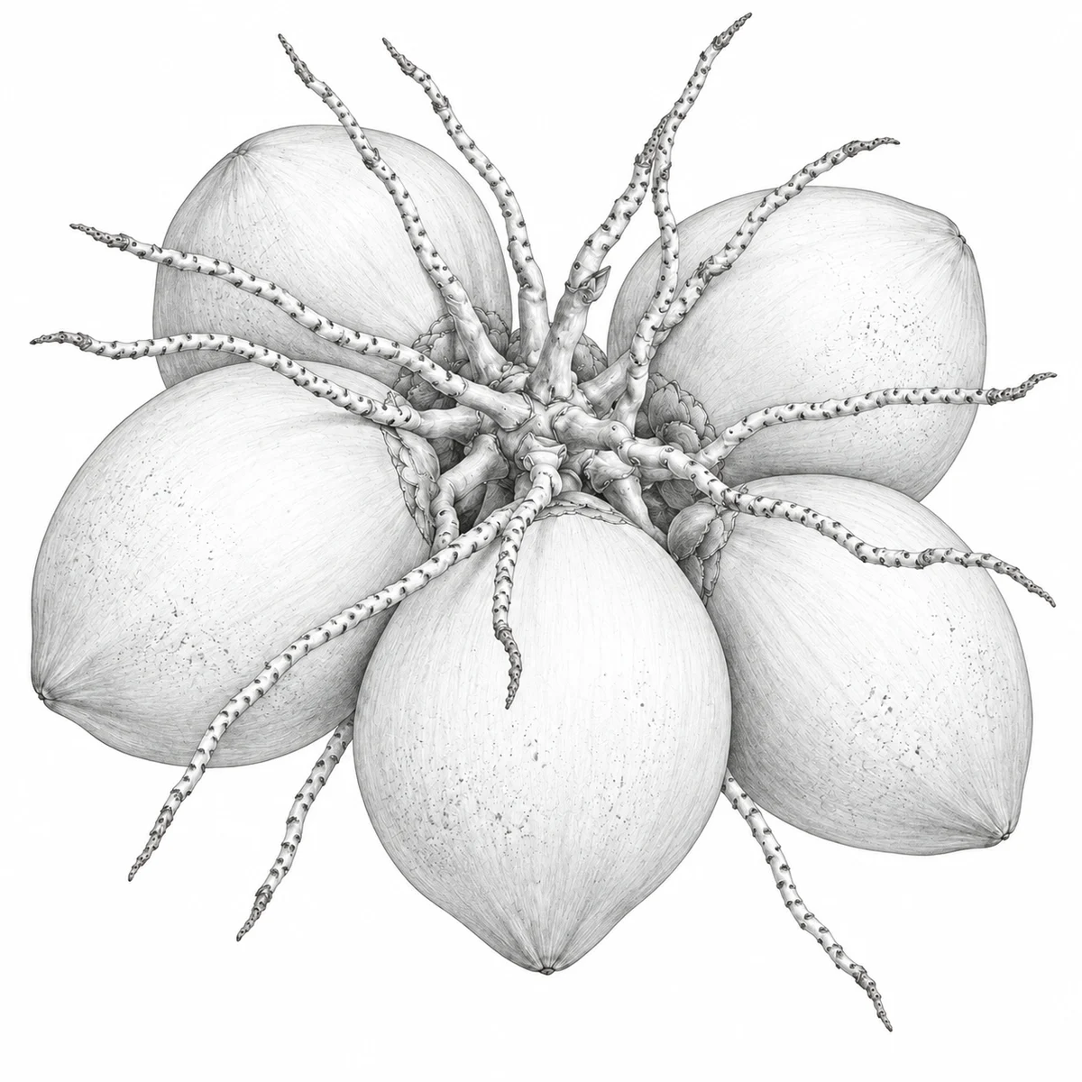 Botanical illustration of Nam Hom coconuts